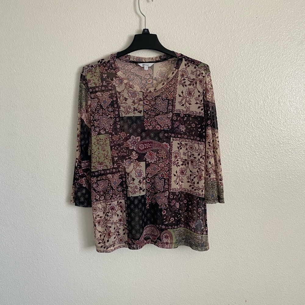 Reitmans Pink and Brown Graphic 3/4 Sleeve Blouse
